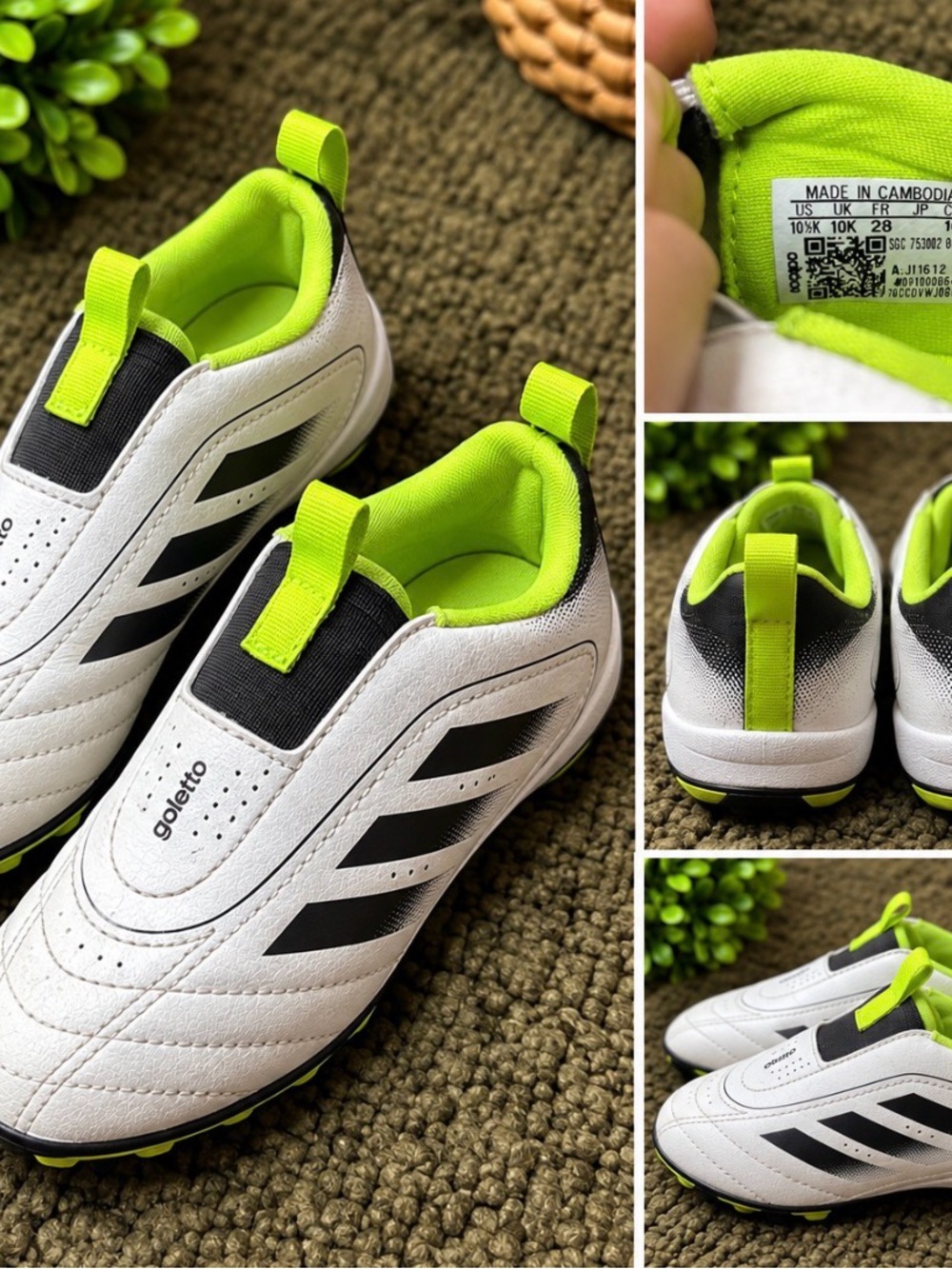 adidas Kids White & Neon Green Slip-On Soccer Sneakers